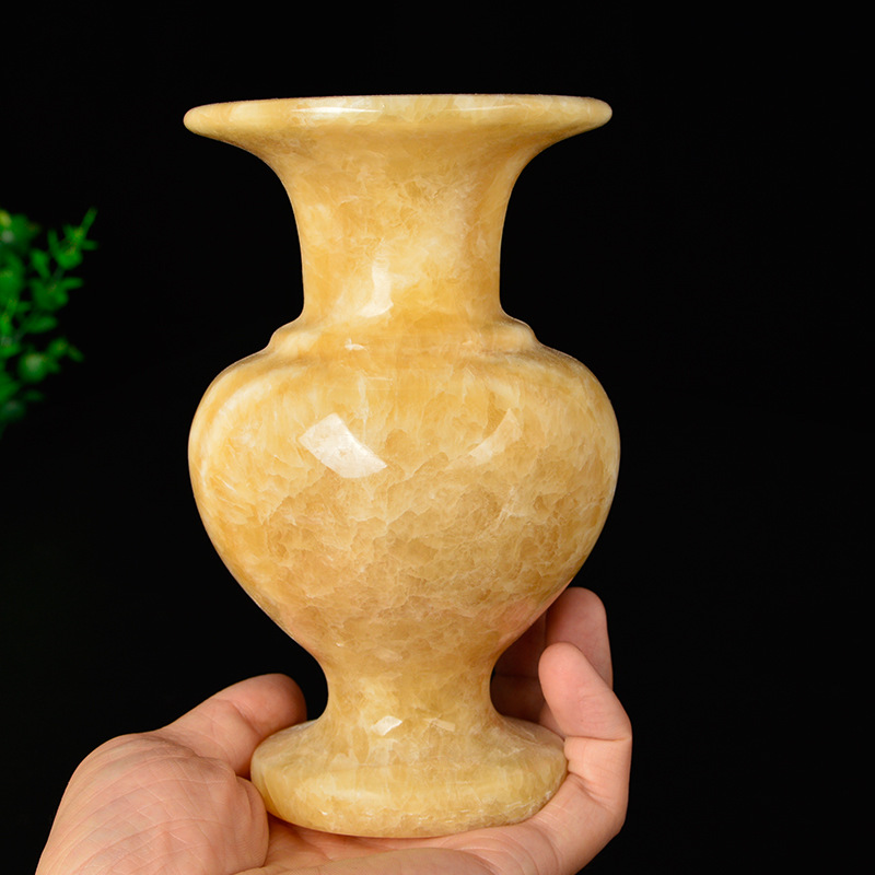厂家直销米黄玉花瓶 天然米黄玉大理石花瓶摆件欢迎大量定制批发