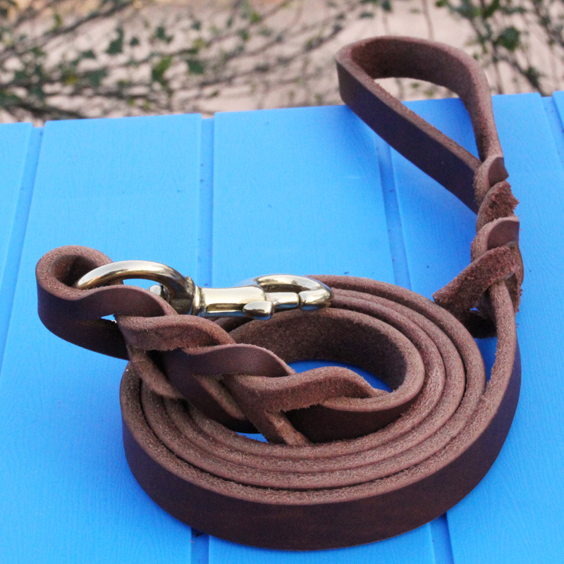 牛皮牵引带牵引绳德国牧羊犬训犬用品德牧狗链子头层牛皮狗绳宠物
