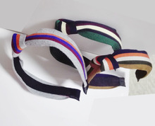 韩版运动复古时尚条纹纯棉 交叉发带 中间打结针织发箍头饰