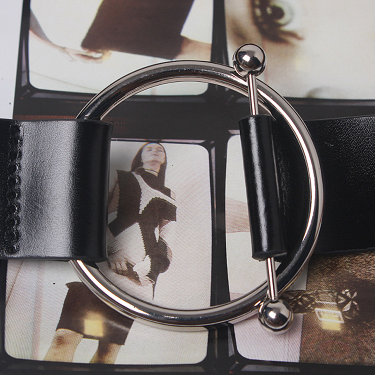 气质牛皮圆圈腰带欧美休闲百搭女士金属圆环腰带皮带装饰一件代发