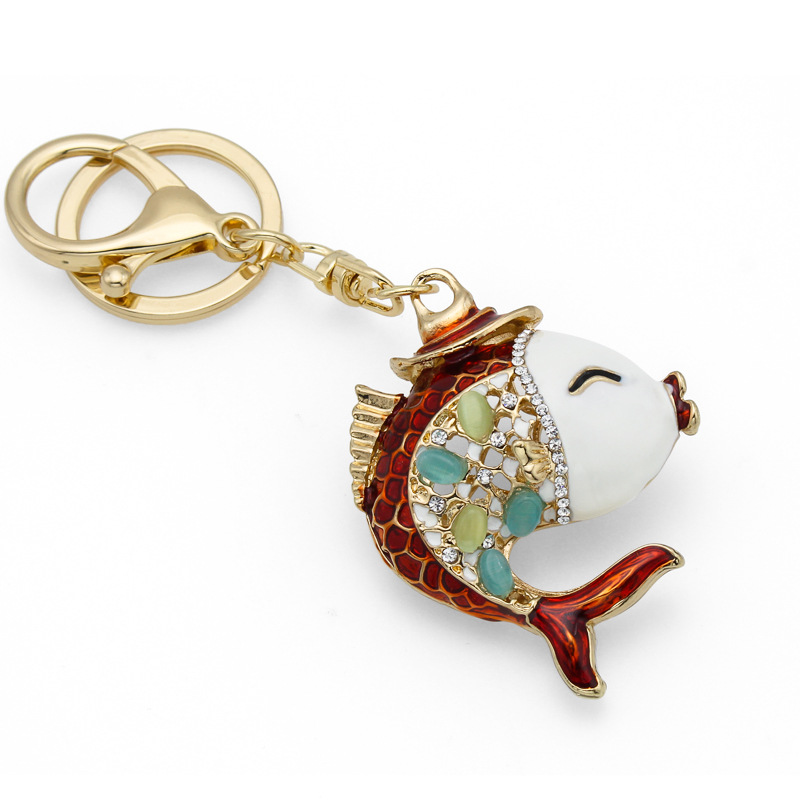 New Cute Fashion Kissing Gourami Rhinestone Keychain Metal Creativity Marine Animal Gift Pendant Small Jewelry