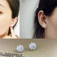 韩国流行精美太阳花朵水钻耳钉 新娘外贸耳饰品磁铁耳夹批发