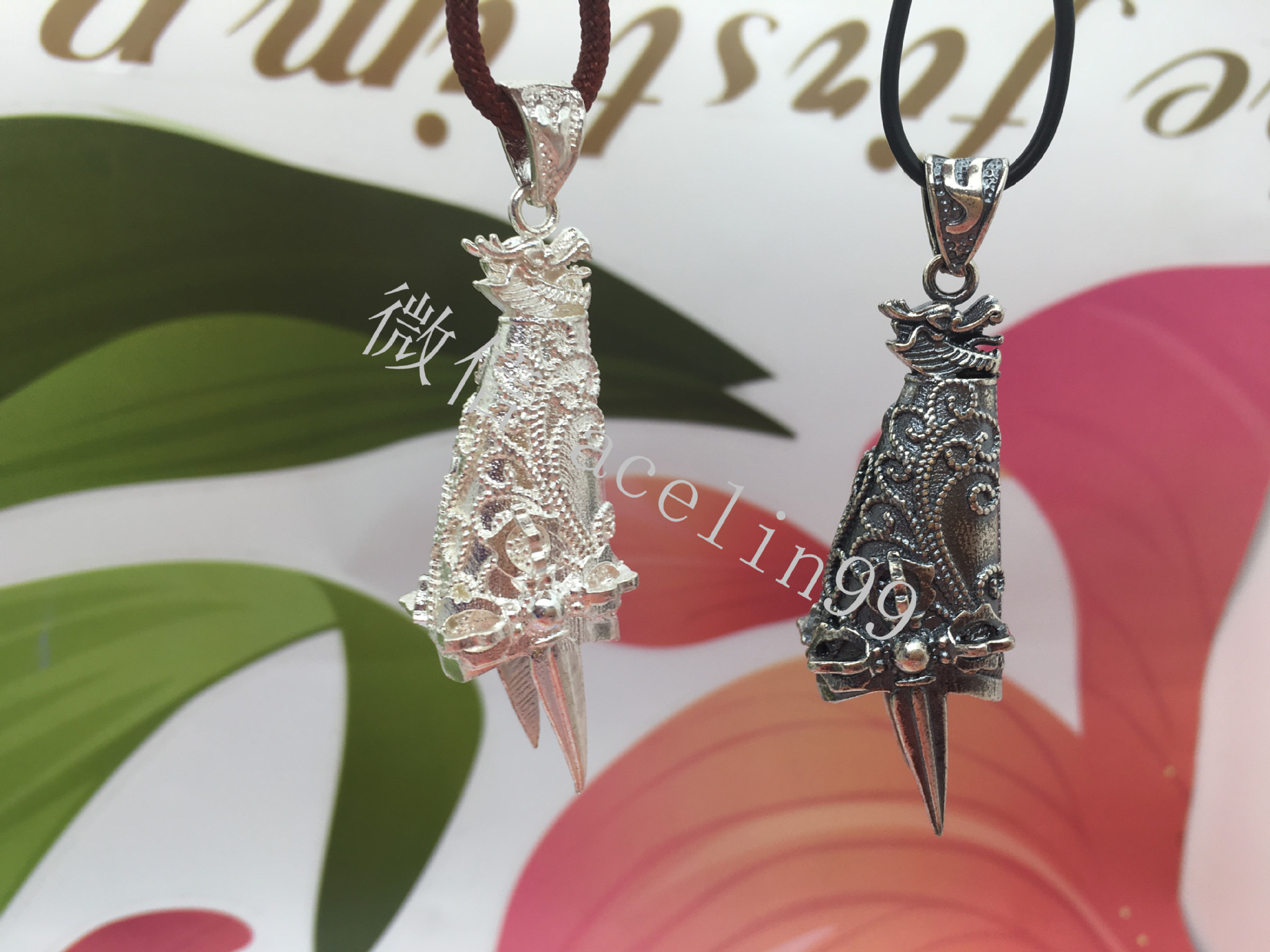 925纯银狼牙套复古金刚降魔杵龙头狼藏獒牙包银牙套辟邪吊坠批发