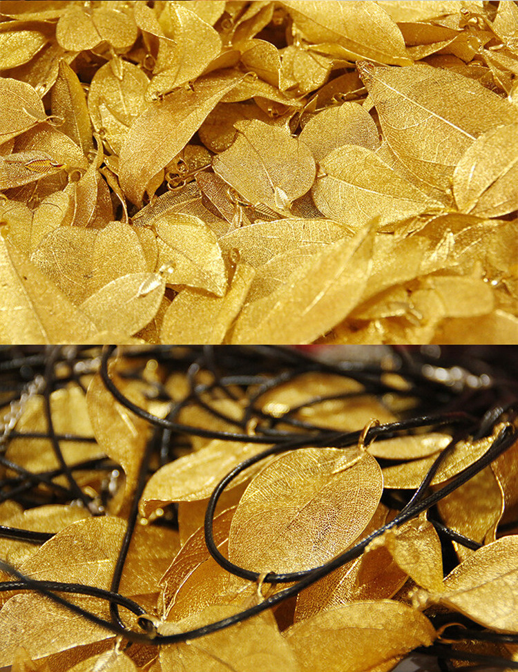 爆款镀金24k金叶子 天然真树叶工艺首饰吊坠 毛衣链子饰品挂件