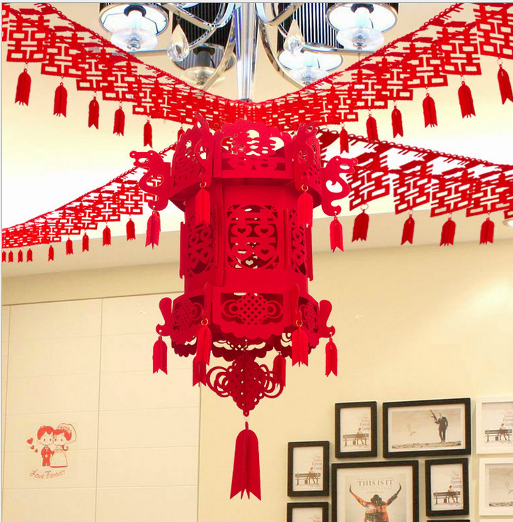 结婚喜庆婚庆用品毛毡灯笼婚房装饰大红无纺