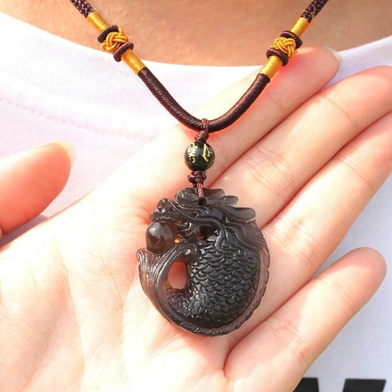 批发 天然冰彩黑曜石龙鱼吊坠 项链男女 灵鳌夺魁 饰品