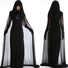 万圣节服装成人Cosplay女巫婆衣服女巫裙子黑色网纱长裙女巫服装