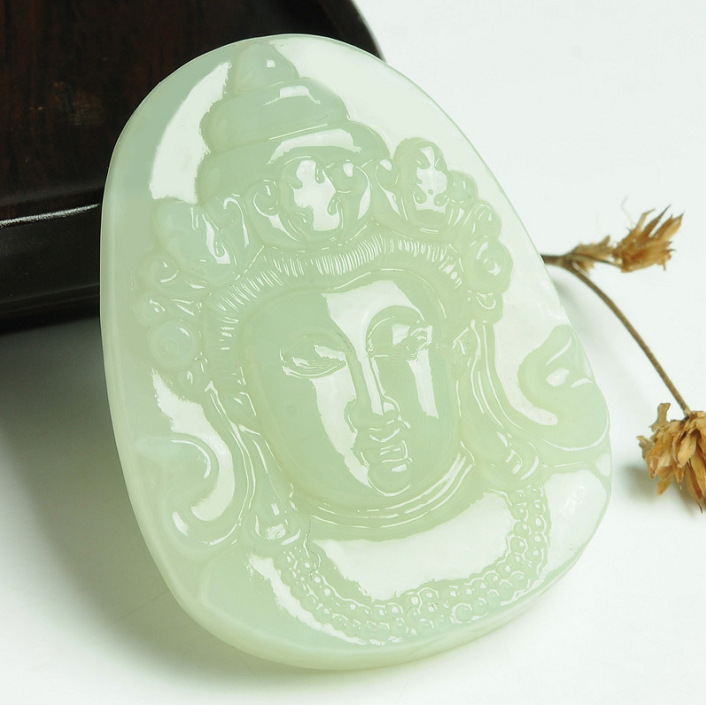 玉石和田玉观音吊坠新疆和田玉青白玉观音头像菩萨玉佩送证书