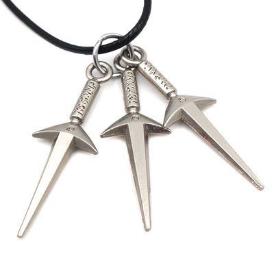 nf384动漫周边饰品 火影忍者武器四代目苦无手里剑项链 三把剑