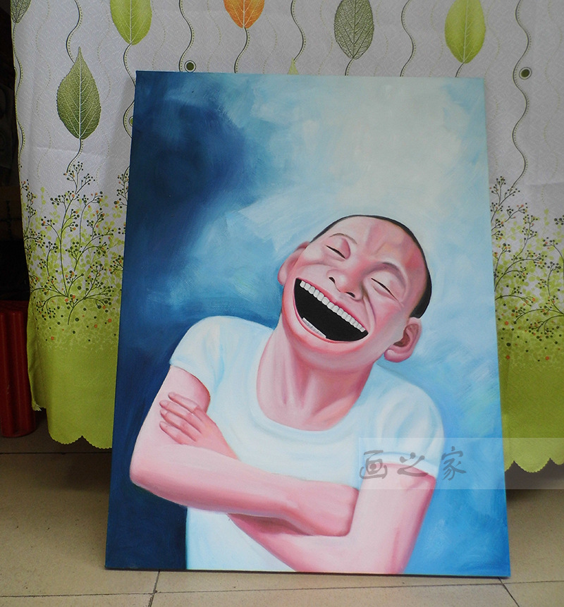 批发当代人物岳敏君大嘴巴 纯手绘油画幼儿园儿童装饰画咖啡厅