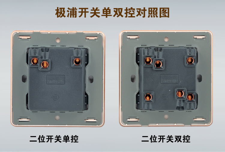 极浦2016新款墙壁开关面板双联二开双控开关苹果金代