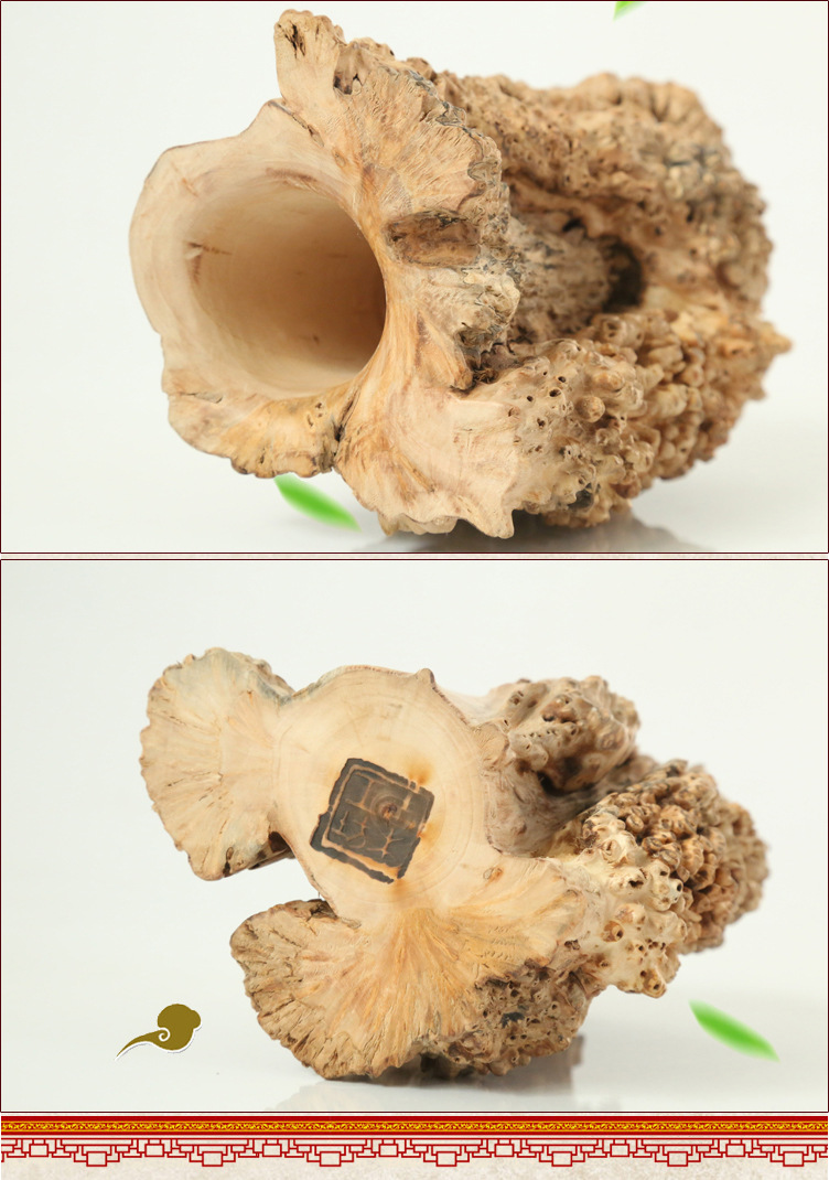 泰山柳木瘿木树瘤随形笔筒 造型独特 原生态满瘤花木制工艺品