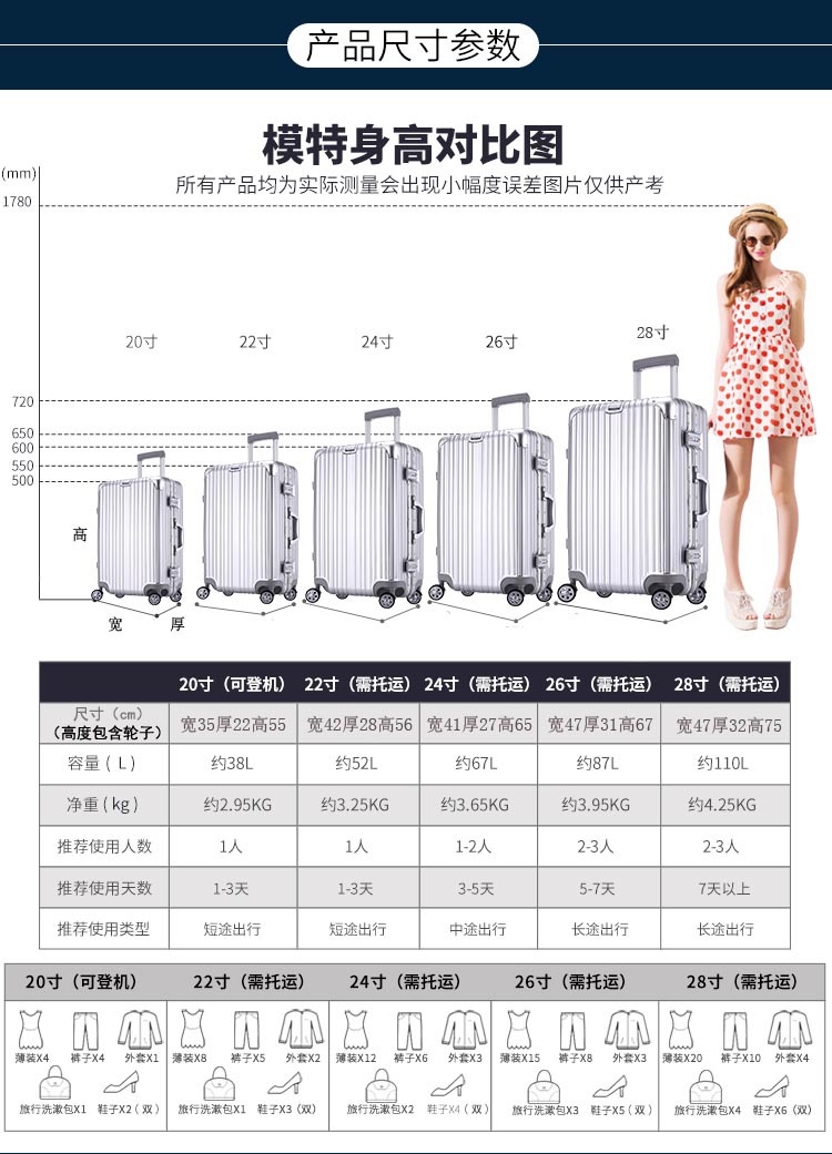 韩版20寸登机铝框拉杆箱24寸复古行李箱子万向轮旅行箱包耐磨防刮