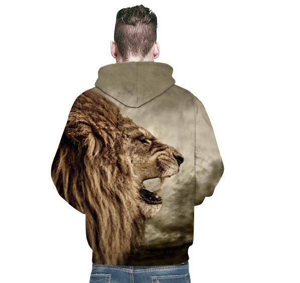 时尚百搭带帽潮牌情侣卫衣3d印花卫衣运动卫衣圆领狮子