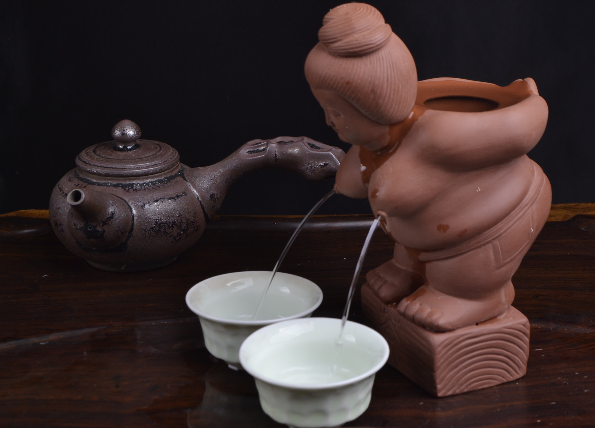 功夫茶具摆件精品紫砂茶宠精致美女过滤器喷水尿童茶玩配件批发