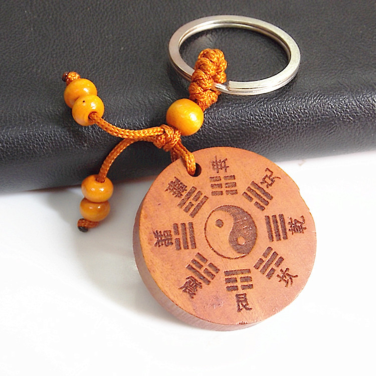 桃木钥匙扣批发 辟邪八卦图汽车钥匙扣挂件