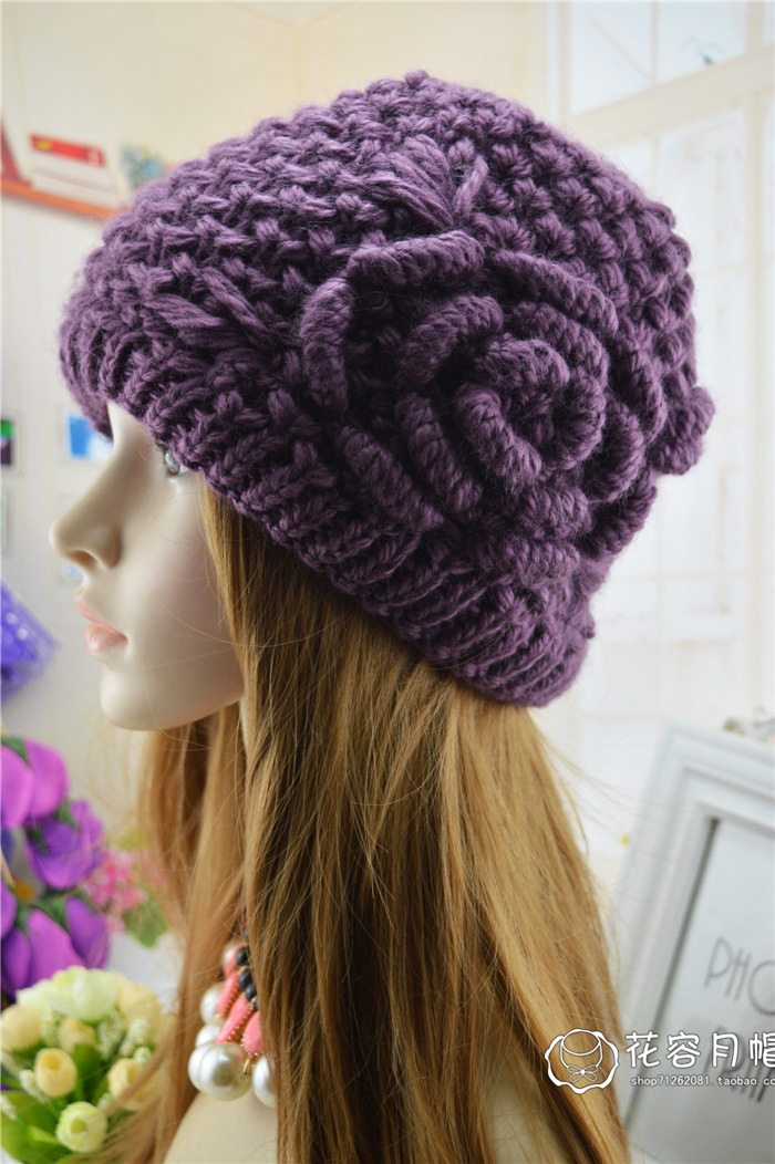 秋冬优质腈纶花朵保暖老太帽婆婆帽 中老年女士妈妈老人加绒线帽