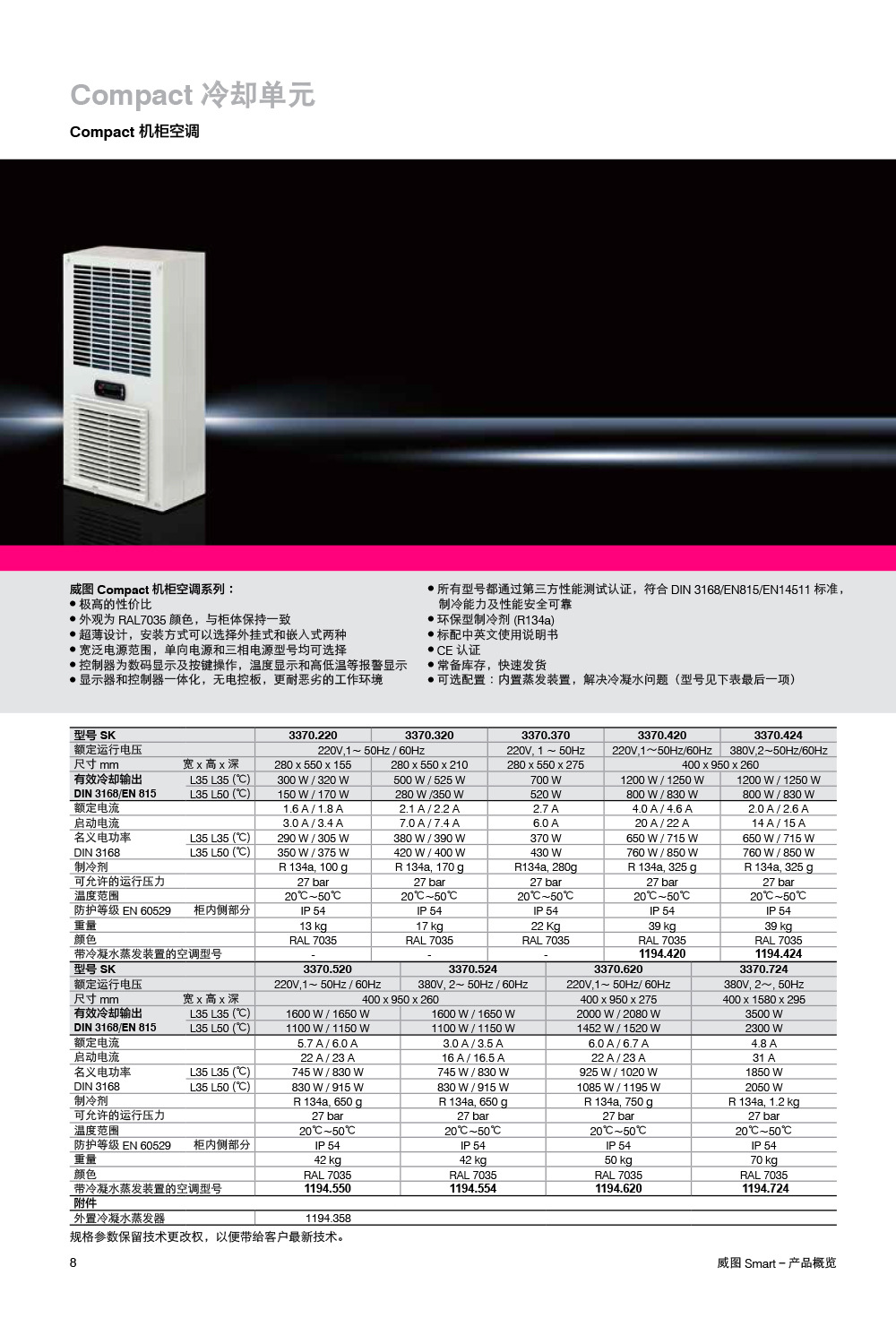上海一级代理德国威图机柜空调compact系列 3370.220