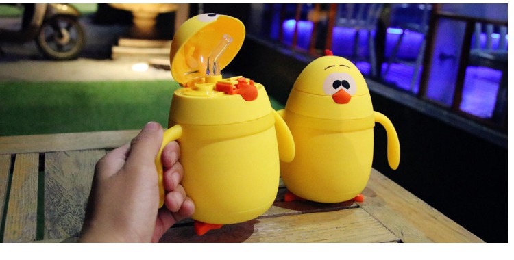 韩国ulzzang可爱小鸡卡通保温杯创意304不锈钢儿童带手柄吸管杯子