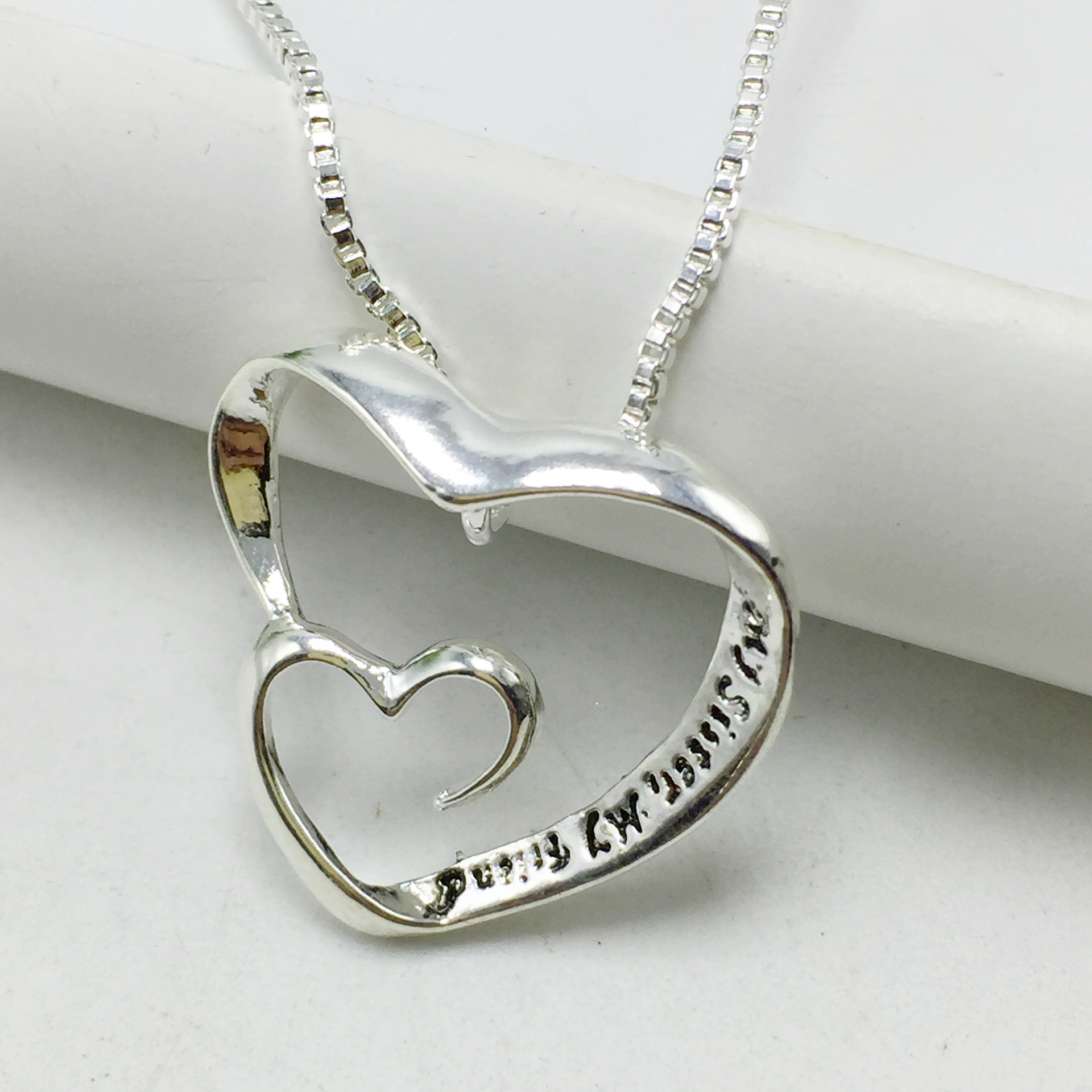 厂家直销 桃心刻字双爱心项链 时尚流行简约欧美 项饰批发