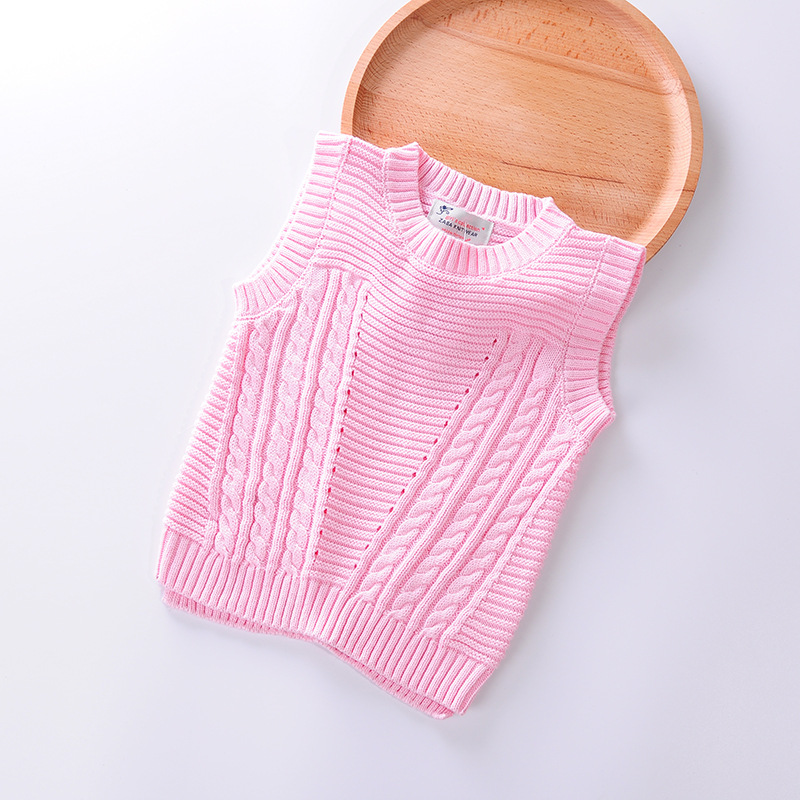 外贸纯棉3色女童背心 女宝宝针织毛线衣马