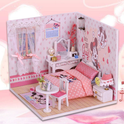 diy小屋米奇妙妙屋 木屋娃娃 趣益雅手工房子模型别墅拼装玩具