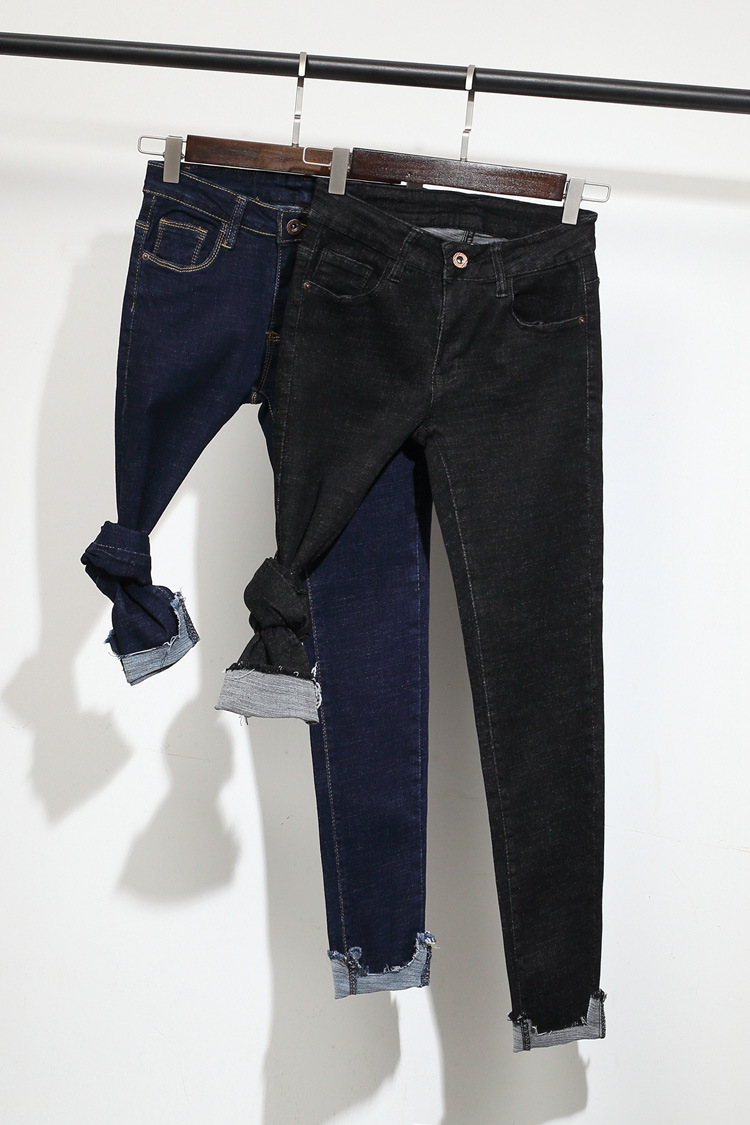 春秋新款磨毛牛仔裤女长裤韩版个性弹力小脚