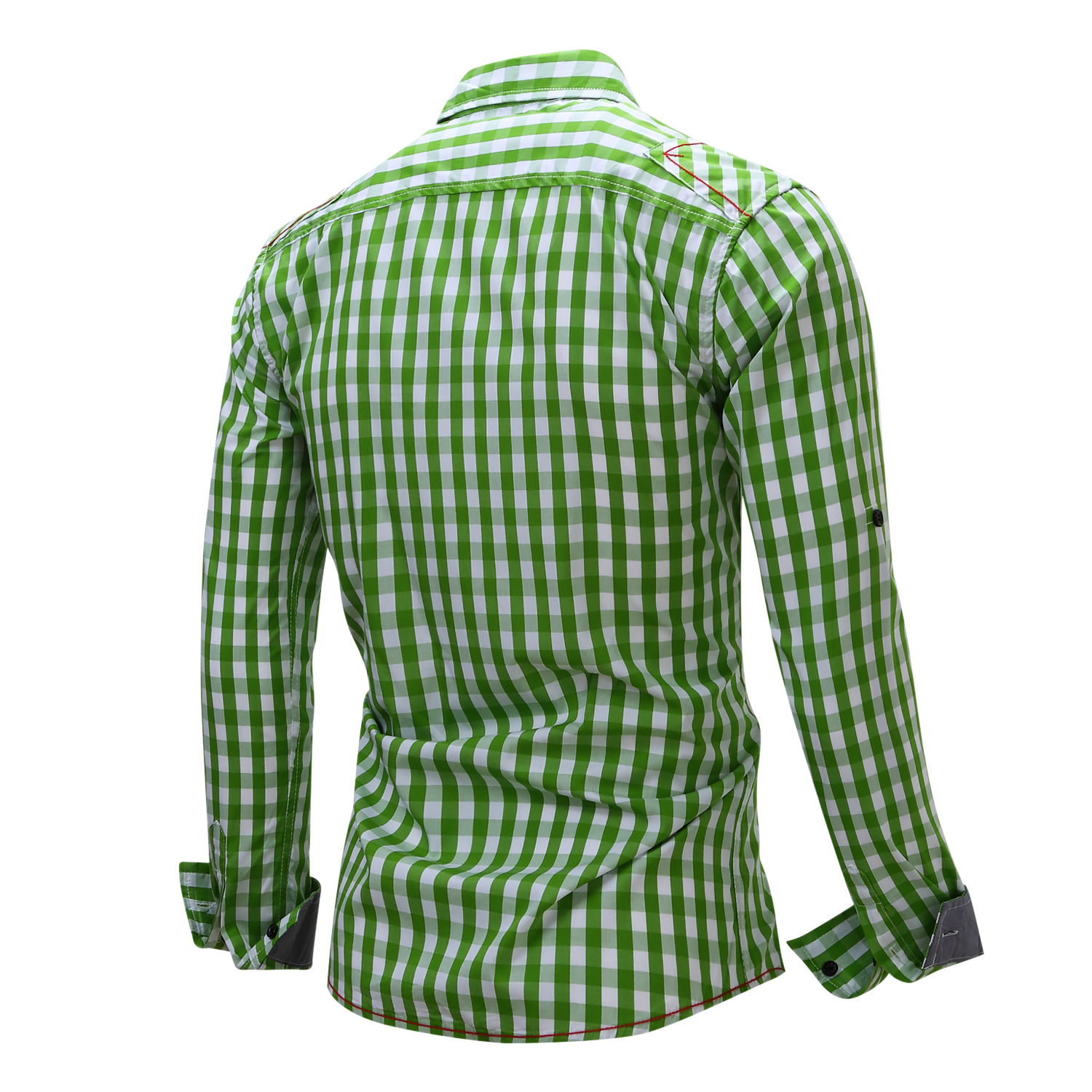 新款外贸大码男装开衫长袖衬衫纯棉格子牛仔翻领亚马逊速卖通105