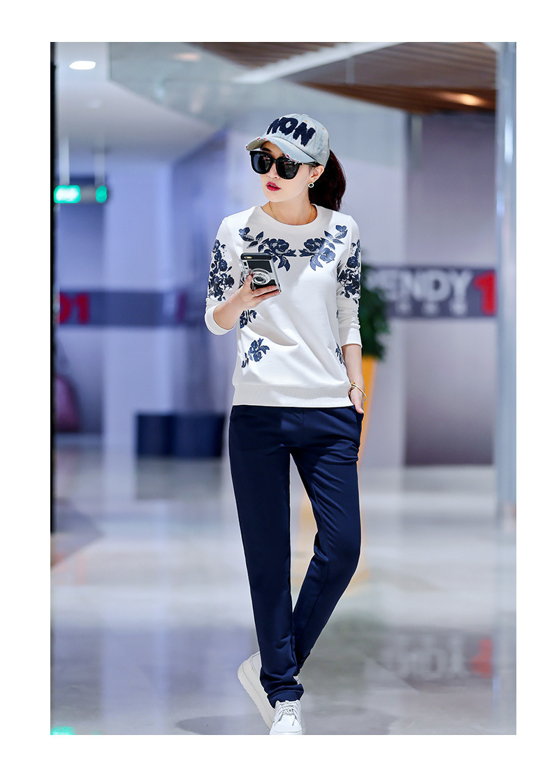 运动套装女秋两件套长袖宽松跑步显瘦套头圆-女式休闲套装