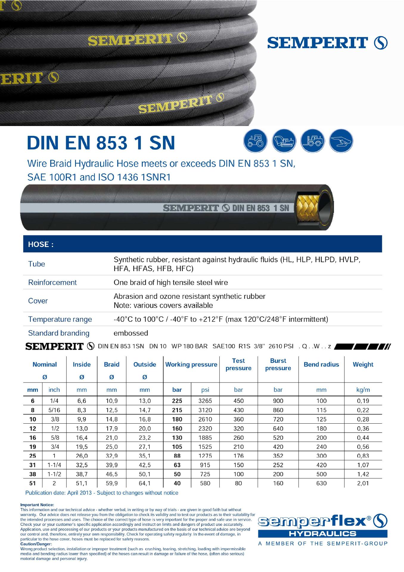 森佩理特液压软管 semperflex高压油管 液压胶管 一层钢丝管