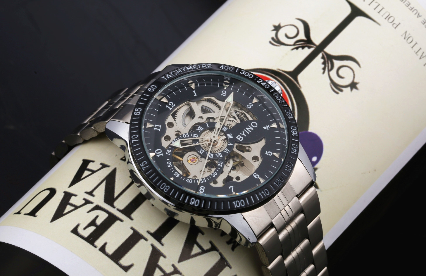 大表盘运动机械男表玫瑰金全自动户外商务手表镂空钢带防水男士表