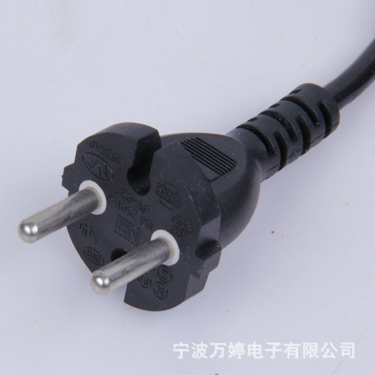 厂家直销vde认证欧洲延长电源线 两圆针插头电源线 工业电源线