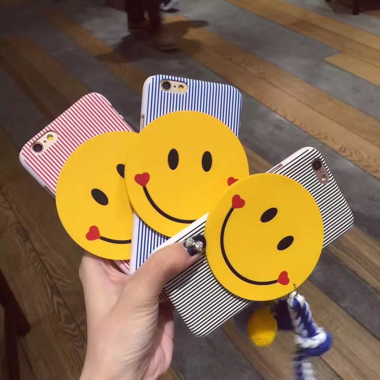 新款韩国条纹iphone6plus笑脸彩