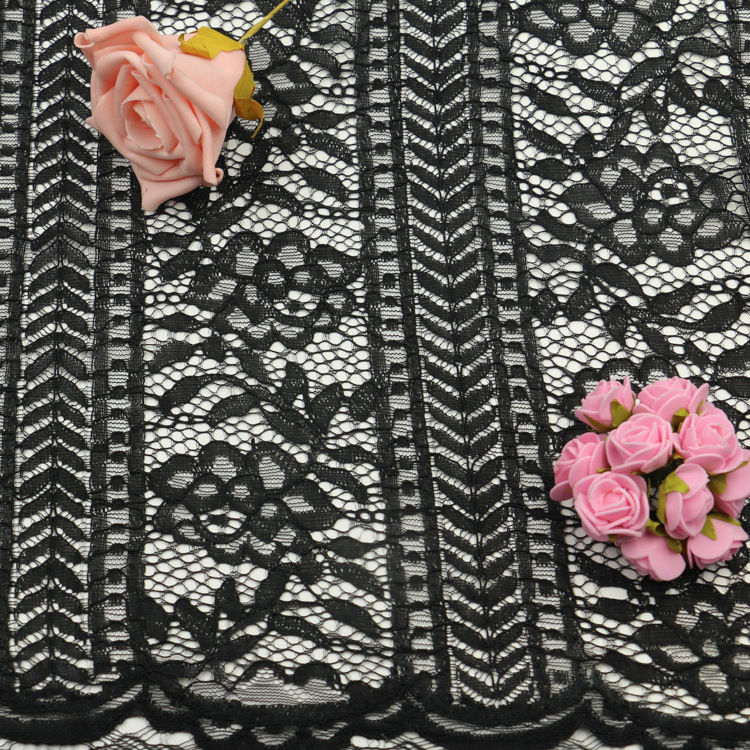 厂家现货精致无弹力股线蕾丝面料供应幅宽150cm波边面料股线面料