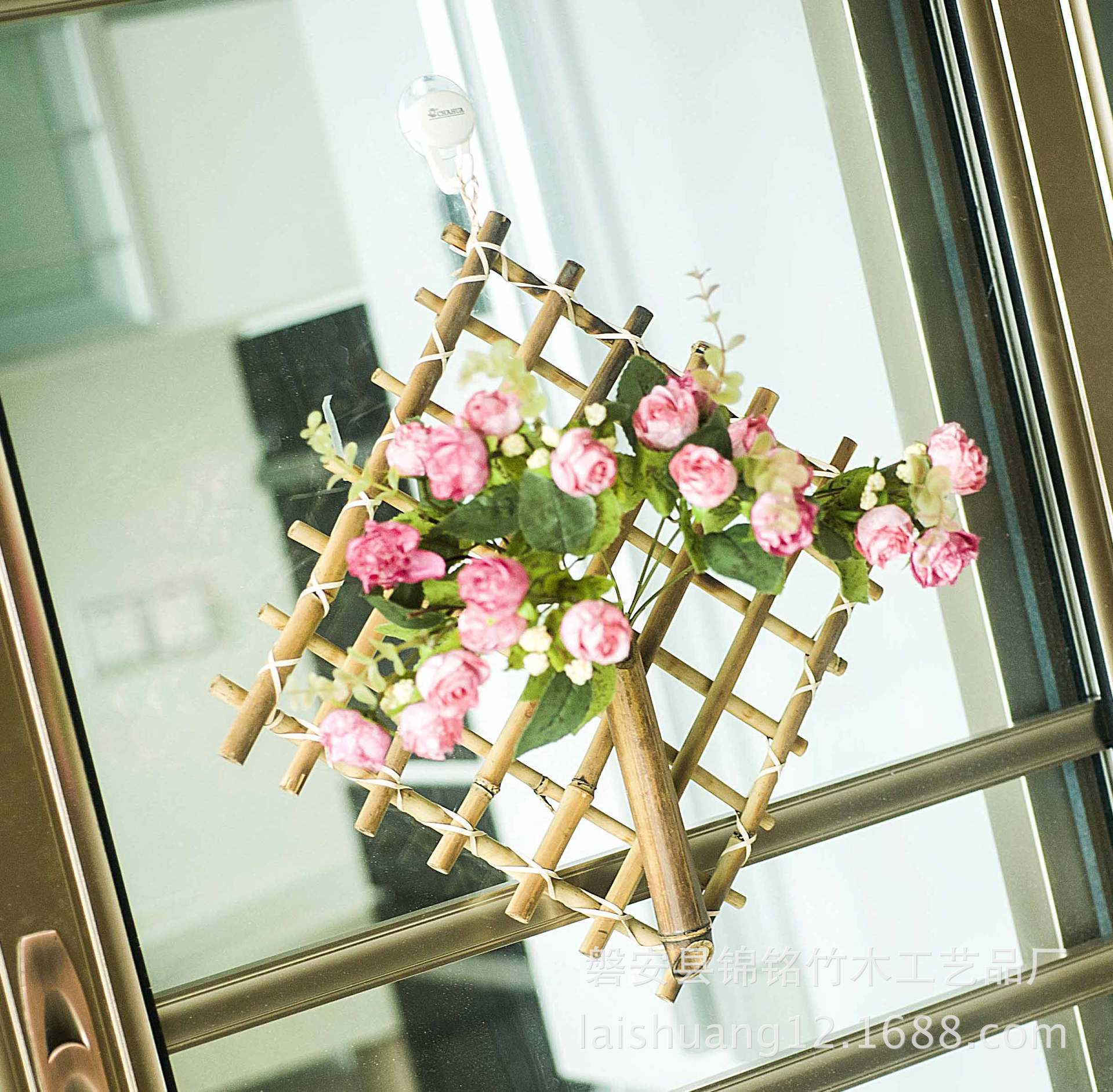 厂家直销竹子壁挂 小型纯手工编织插花花架 bamboo flower