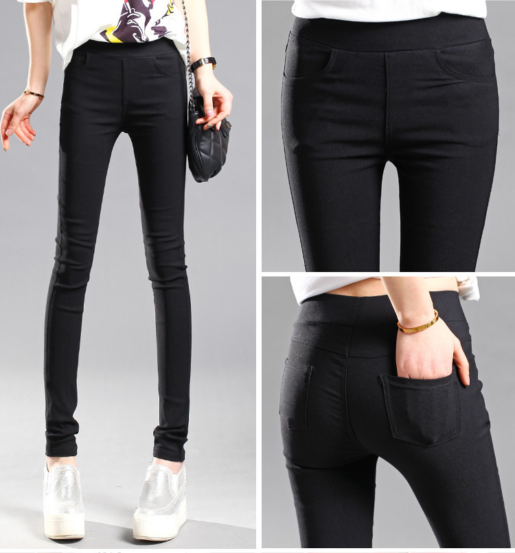 2023 Spring and Summer Thin Korean Style Slimming Skinny Pants Stretch Black Women's Pencil Pants Front and Rear Pocket Outer Leggings