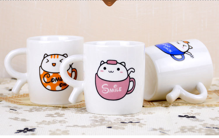 创意咖啡猫情侣对杯 陶瓷杯子 公司活动广告杯定制logo咖啡杯