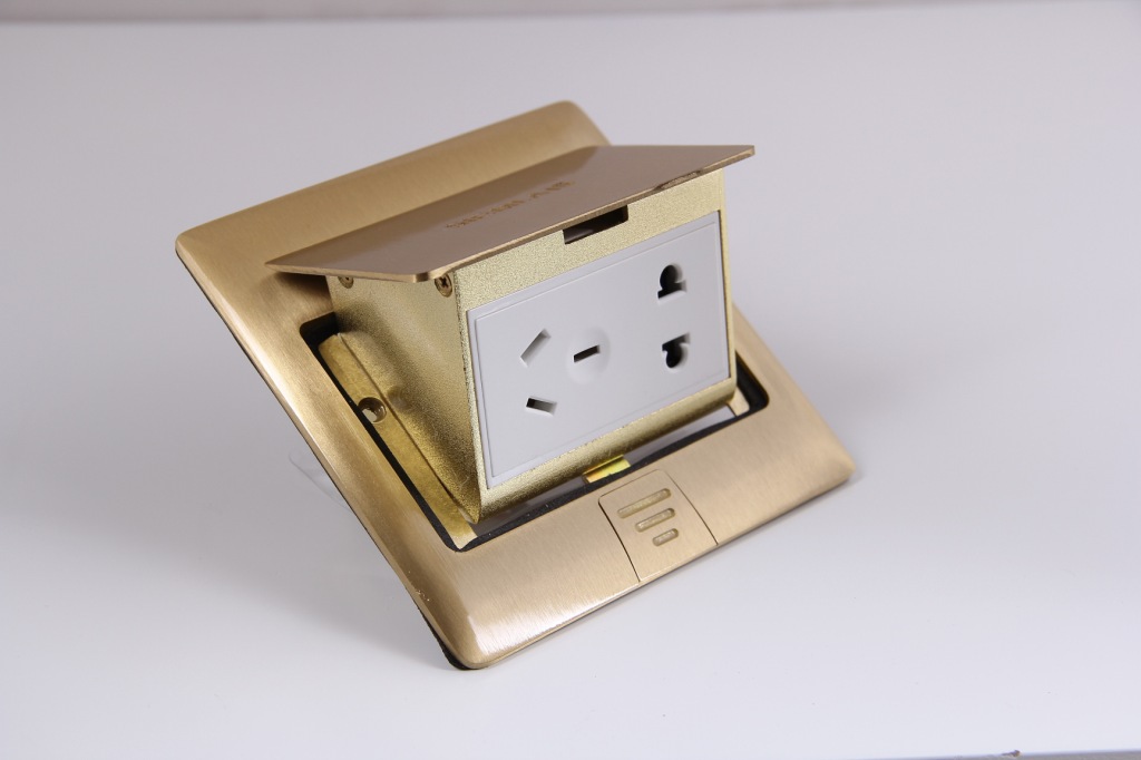 全铜地插防水插座弹起式阻5五孔地面地板插家用超薄款地面插座