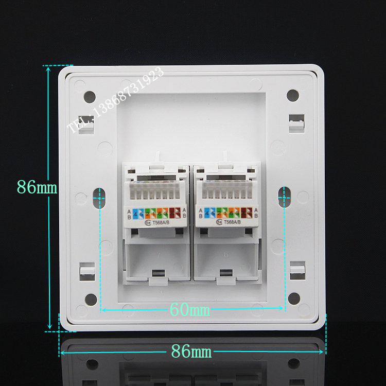 86型双口信息面板 超五类免打网络模块 两位网络电脑插座面板