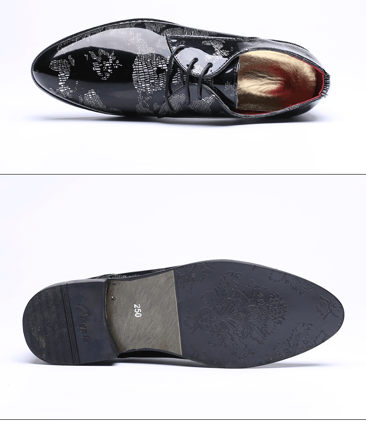 男士皮鞋真皮尖头酒吧男鞋商务休闲英伦风韩版潮流 独特花纹漆皮