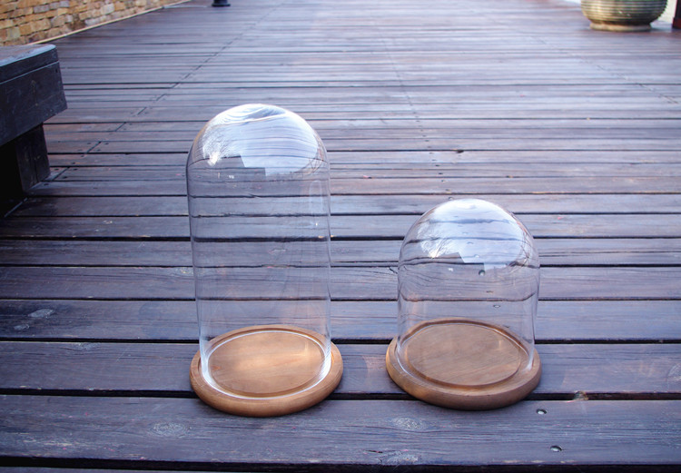 欧式大小号玻璃罩摆件实木底座防尘罩装饰罩子永生花透明玻璃罩子