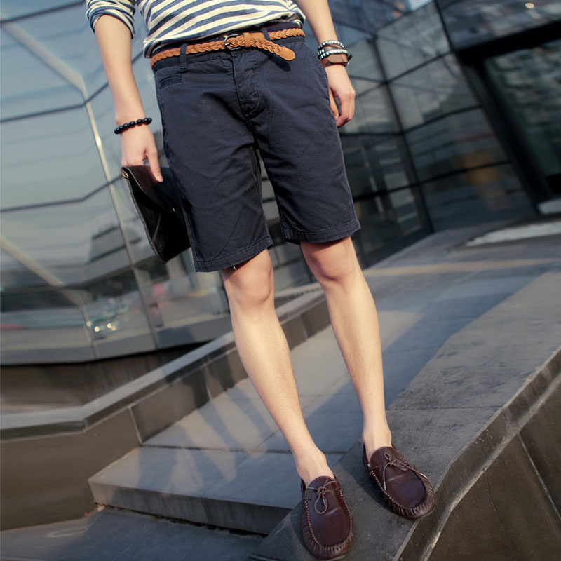 夏季日系纯色流行男短裤水洗马裤男装大码五分裤青少年休闲中裤薄