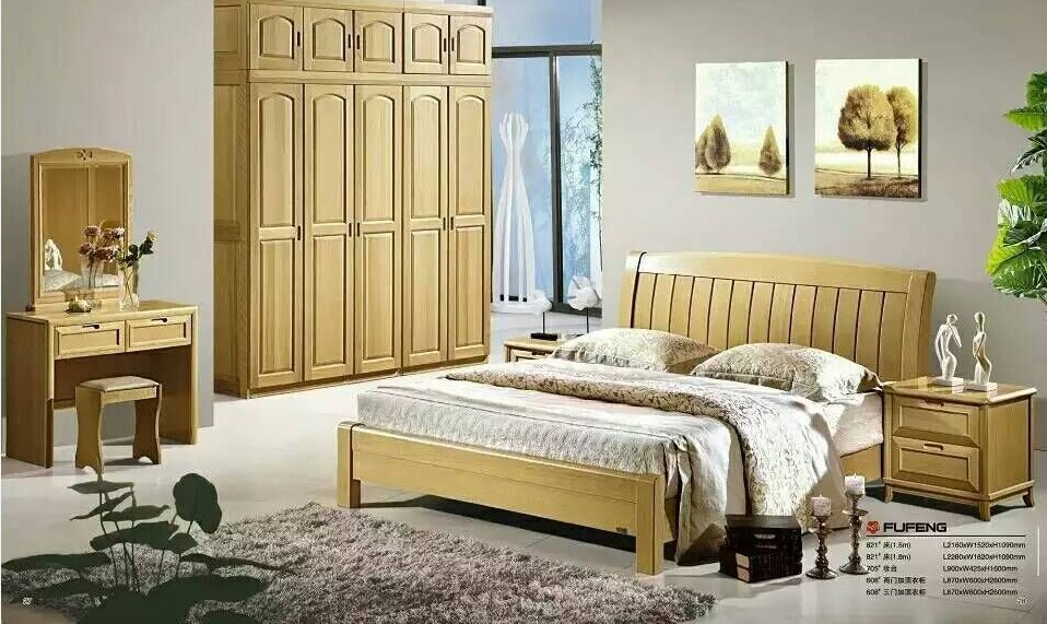 低价供应大量实木床双人床单人床榉木材料坚韧耐用环保油漆