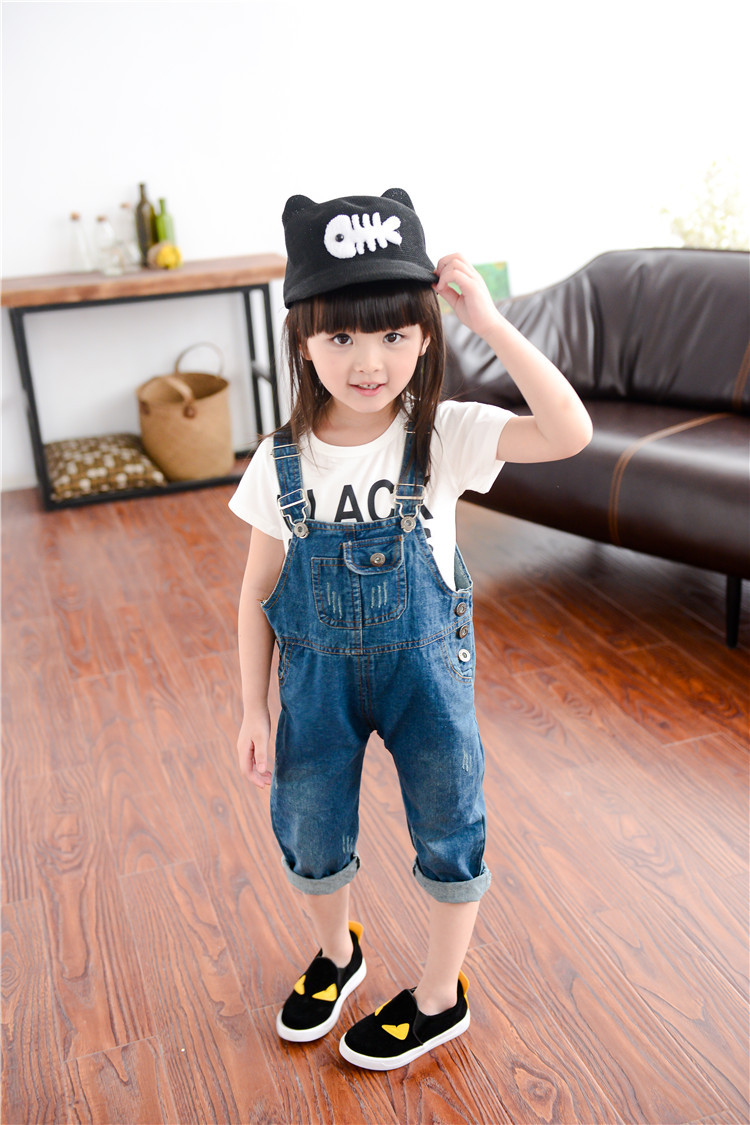 批发春季小童爆款牛仔背带裤胸口袋儿童纯棉牛仔背带长裤