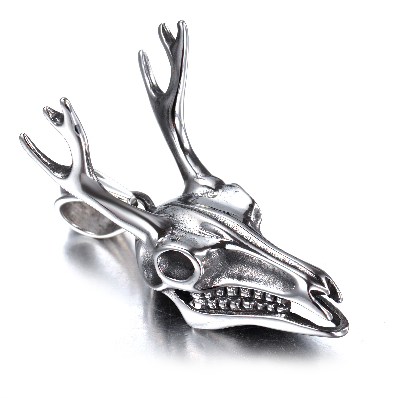 欧美不锈钢动物项链 男士饰品批发 鹿头骷髅吊坠钛钢pg0081