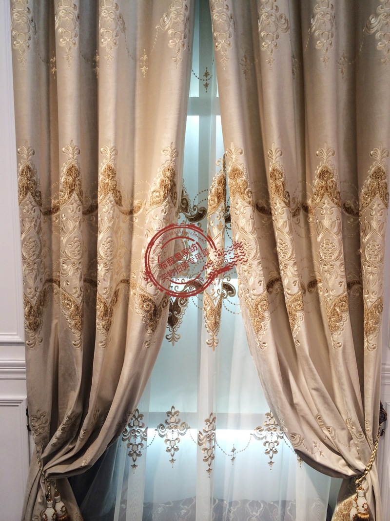 柯桥窗帘厂家进口法兰绒绣花豪华欧式窗帘客厅高档定制窗帘卧室