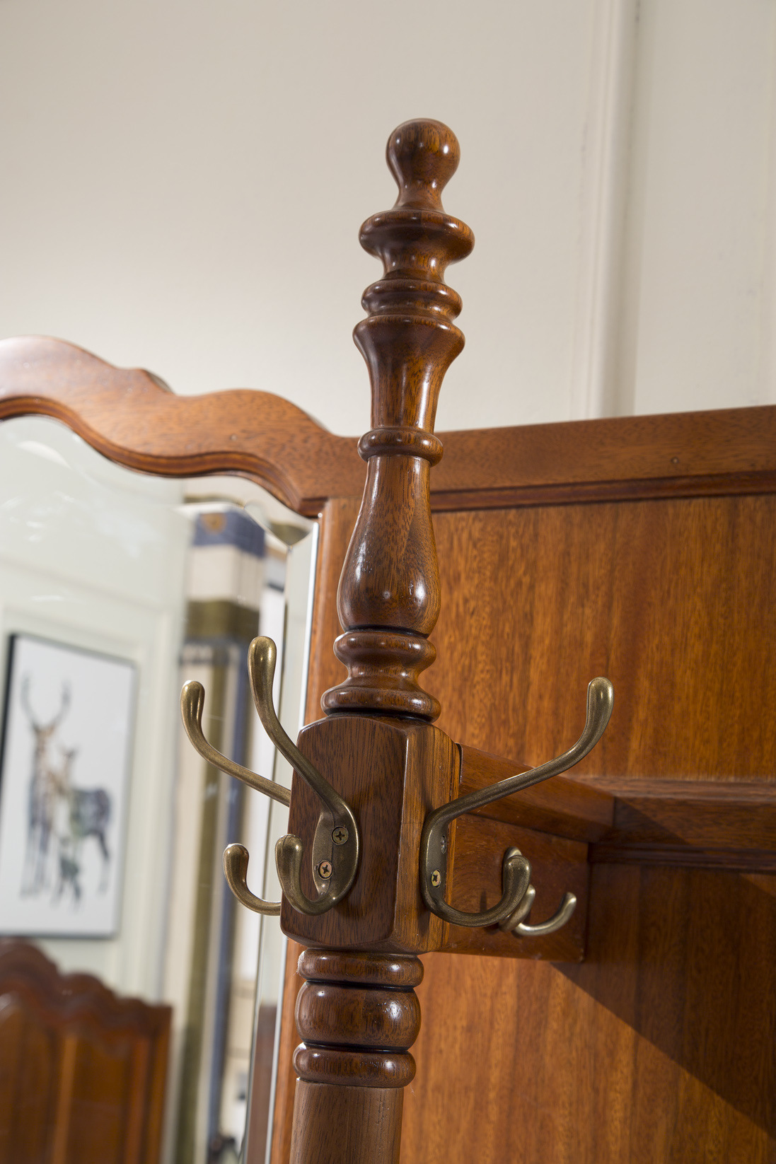 美式乡村实木间厅柜金胡桃木衣帽柜客厅门厅柜带镜子隔断储物