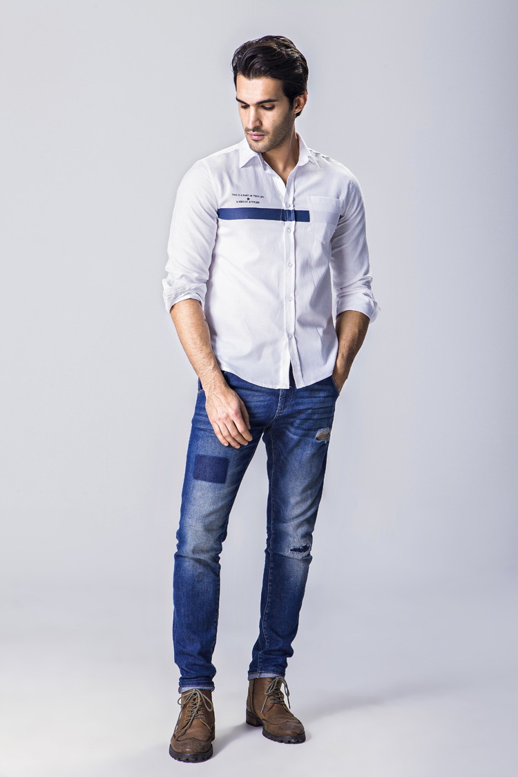 外贸男装欧美风百搭春季新款男士修身时尚白