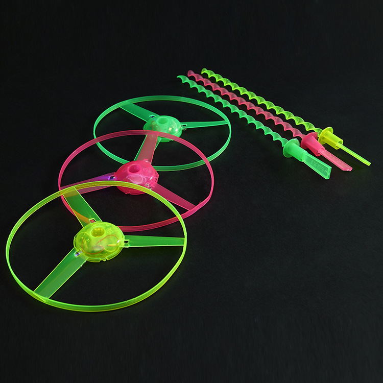 发光螺纹竹蜻蜓批发 闪光儿童玩具手推闪光飞碟 发光飞天仙子热卖