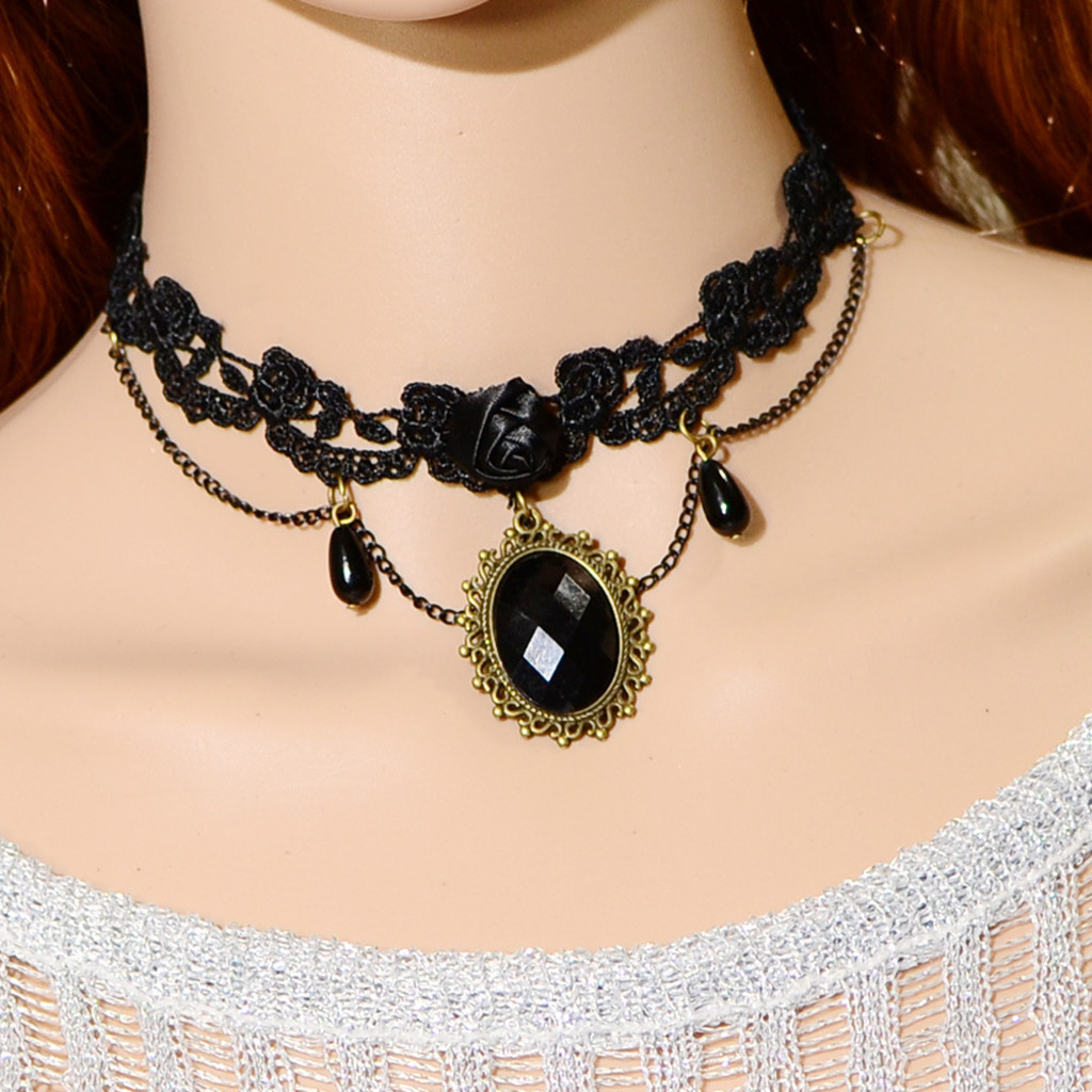 混批黑色蕾丝项链颈链锁骨链假领子创意饰品